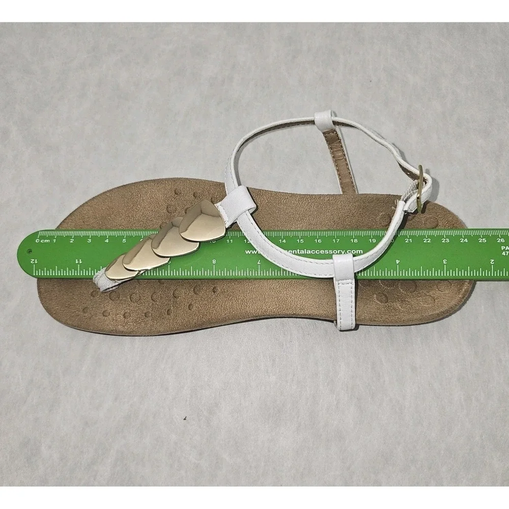 EUC VIONIC Miami Sandals White T Strap w Gold Accents Arch Support Sz 7.5 - Picture 9 of 10